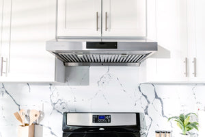 Say Goodbye to Grease and Hello to Hauslane's Dishwasher-Safe Baffle Filters a close up shot of the UC-ps18 with baffle filters installed