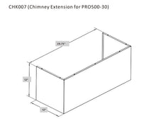 Load image into Gallery viewer, accessibilityContent = "Dimension photo of CHK007 Chimney Extension for PRO500 30-inch. Width: 29.75 inches, Depth: 12 inches, Height: 12 inches."