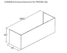 Load image into Gallery viewer, accessibilityContent = "Dimension photo of CHK008 Chimney Extension for PRO500 36-inch. Width: 35.78 inches, Depth: 12 inches, Height: 12 inches."
