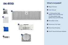 Cargar imagen en el visor de la galería, filterConfiguration = {
colors: ['Stainless Steel'],
sizes: ['30', '36']
}

accessibilityContent = 'Photo of IN-R110 inclusions. What's Included?: Bag of Screws, User Manual, x1 Dishwasher-Safe Baffle Filter (30-inch)/x2 Dishwasher-Safe Baffle Filters (36-inch), Microfiber Cloth, Aluminum Foil Tape, Mounting Template, Top 6" Round Exhaust Adapter'