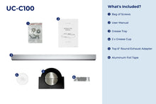 Cargar imagen en el visor de la galería, filterConfiguration = {
colors: ['Stainless Steel'],
sizes: ['30']
}

accessibilityContent = 'Photo of UC-C100 inclusions. What's Included?: Bag of Screws, User Manual, Stainless Steel Grease Tray, x2 Grease Cup, Top 6" Round Exhaust Adapter, Microfiber Cloth'