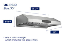 Load image into Gallery viewer, filterConfiguration = {
colors: ['Stainless Steel', 'Matte Black', 'Matte White', 'Black Stainless Stl'],
sizes: ['30']
}

accessibilityContent = "Photo of UC-PS19 30-inch model. Width: 29-3/4 inches, Depth: 22 inches, Height (including grease tray): 8-1/8 inches"