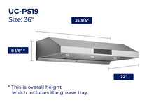 Load image into Gallery viewer, filterConfiguration = {
colors: ['Stainless Steel', 'Matte Black', 'Matte White', 'Black Stainless Stl'],
sizes: ['36']
}

accessibilityContent = "Photo of UC-PS19 36-inch model. Width: 35-3/4 inches, Depth: 22 inches, Height (including grease tray): 8-1/8 inches"