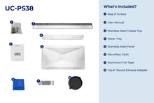Load image into Gallery viewer, filterConfiguration = {
colors: ['Stainless Steel', 'Matte Black', 'Matte White'],
sizes: ['30']
}

accessibilityContent = 'Photo of UC-PS38 inclusions. What's Included?: Bag of Screws, User Manual, Stainless Steel Grease Tray, Water Tray, Stainless Steel Panel, Microfiber Cloth, Aluminum Foil Tape, Top 6" Round Exhaust Adapter'