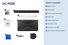 Load image into Gallery viewer, filterConfiguration = {
colors: ['Matte Black'],
sizes: ['30']
}

accessibilityContent = 'Photo of UC-PS38 inclusions. What's Included?: Bag of Screws, User Manual, Stainless Steel Grease Tray, Water Tray, Stainless Steel Panel, Microfiber Cloth, Aluminum Foil Tape, Top 6" Round Exhaust Adapter'