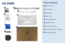 Load image into Gallery viewer, filterConfiguration = {
colors: ['Stainless Steel'],
sizes: ['30']
}

accessibilityContent = 'Photo of UC-PS38 inclusions. What's Included?: Bag of Screws, User Manual, Grease Tray, Water Tray, Grease Filter Panel, Microfiber Cloth, Aluminum Foil Tape, Top 6" Round Exhaust Adapter, Mounting Template'