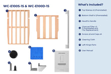 Load image into Gallery viewer, accessibilityContent = 'Photo of WC-E100S-15 &amp; WC-E100D-15 inclusions. What's Included?: x5 Top Shelves (Preinstalled), x1 Bottom Shelf (Preinstalled), HausPro Handle, x2 Charcoal Filters (1 Preinstalled and 1 for Replacement), x6 Screws and Caps, Cleaning Cloth, Left Hinge Parts, User Manual'