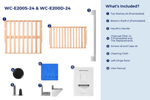 Load image into Gallery viewer, accessibilityContent = 'Photo of WC-E200S-24 &amp; WC-E200D-24 inclusions. What's Included?: x6 Top Shelves (Preinstalled), x1 Bottom Shelf (Preinstalled), HausPro Handle, x2 Charcoal Filters (1 Preinstalled and 1 for Replacement), x6 Screws and Caps, Cleaning Cloth, Left Hinge Parts, User Manual'