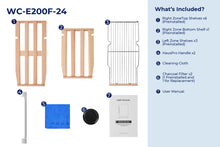 Load image into Gallery viewer, accessibilityContent = 'Photo of WC-E200F-24 inclusions. What's Included?: x6 Right Zone Top Shelves (Preinstalled), x1 Right Zone Bottom Shelf (Preinstalled), x3 Left Zone Shelves (Preinstalled), x2 HausPro Handle, Cleaning Cloth, x2 Charcoal Filters (1 Preinstalled and 1 for Replacement), User Manual'