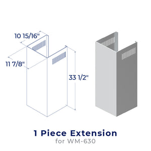 accessibilityContent = "Dimension photo of CHE007 Chimney Extension for WM-630. Width: 11-7/8 inches, Depth: 10-15/16 inches, Height: 33-1/2 inches."