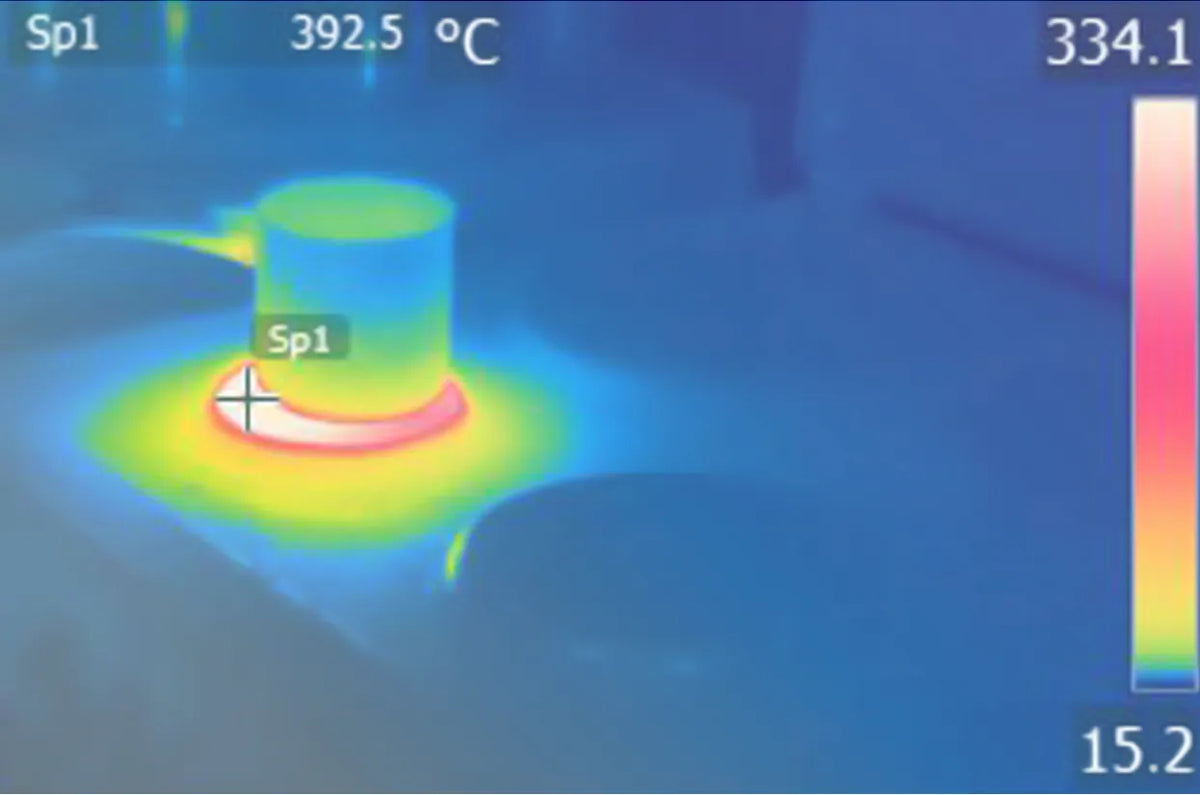 Thermal camera view of a pot on a burner as it heats up.