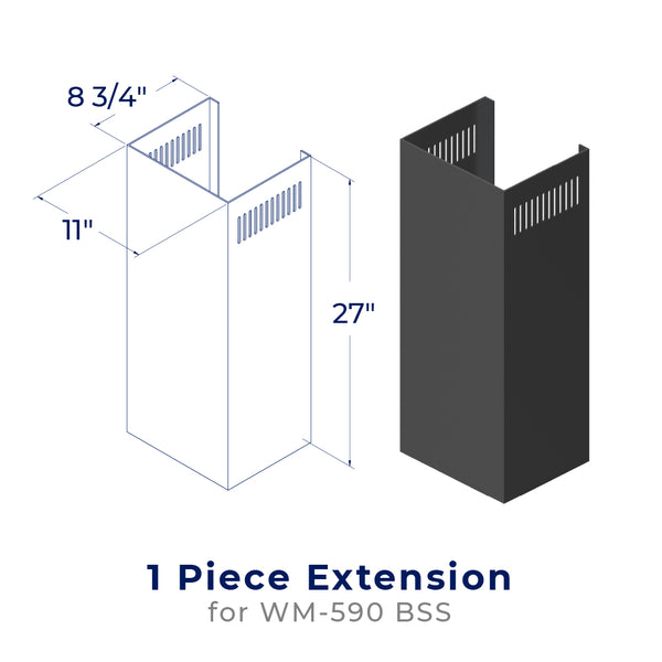 accessibilityContent = "Dimension photo of CHE008 Chimney Extension for WM-590BSS. Width: 11 inches, Depth: 8-3/4 inches, Height: 27 inches."
