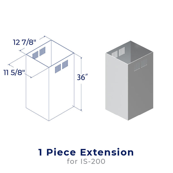 accessibilityContent = "Dimension photo of CHE006 Chimney Extension for IS-200. Width: 11-5/8 inches, Depth: 12-7/8 inches, Height: 36 inches"
